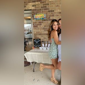 Beginning Boutique green floral mini dress with side slit